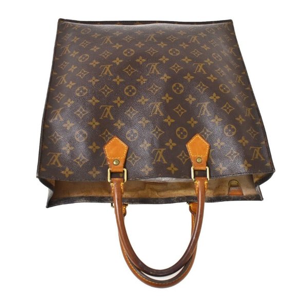 LOUIS VUITTON Logo Sac Plat Hand Tote Bag Monogram Leather Brown - Picture 5 of 15